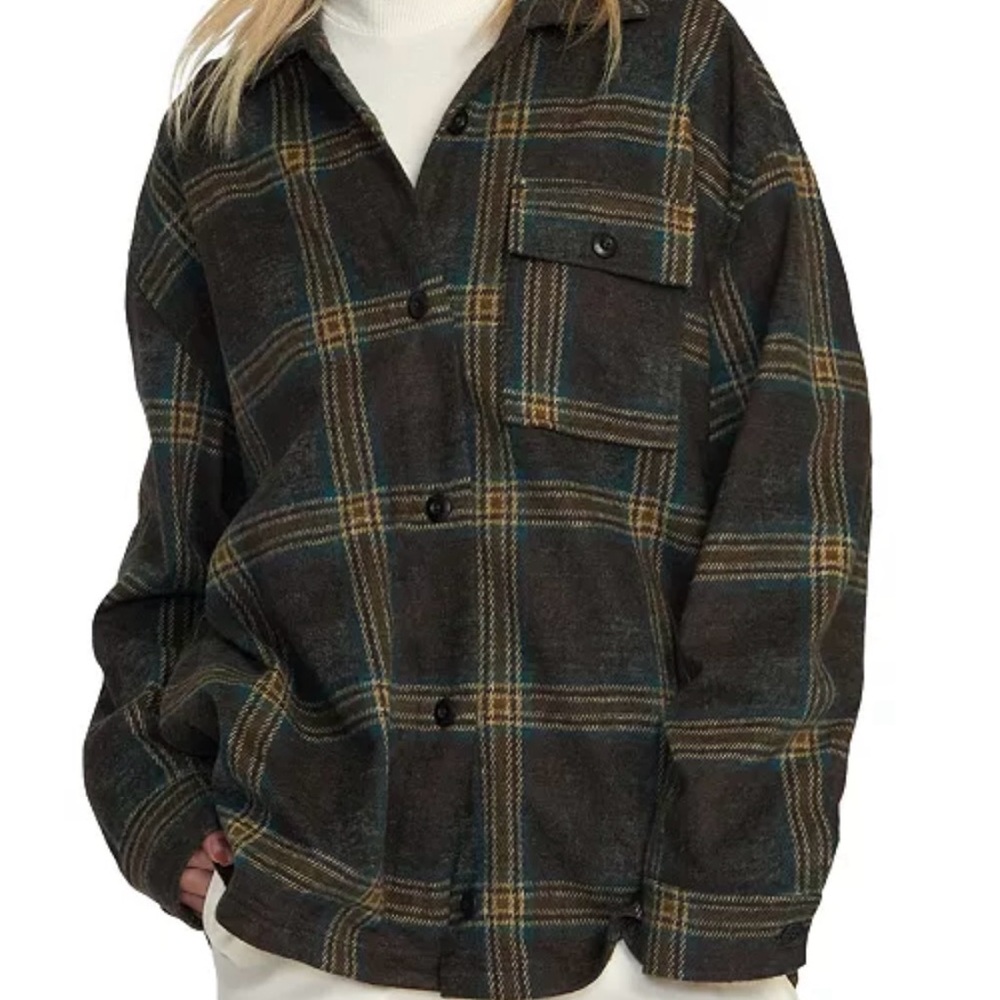 RVCA Juniors' Polar Birdie Plaid-Print Shirt Shacket